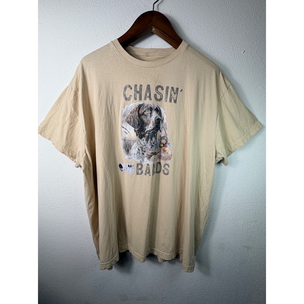 Chasin Bands Hunting Dog Duck Graphic Tee Mens T-Shirt Tan 2XL Gorpcore Outdoor